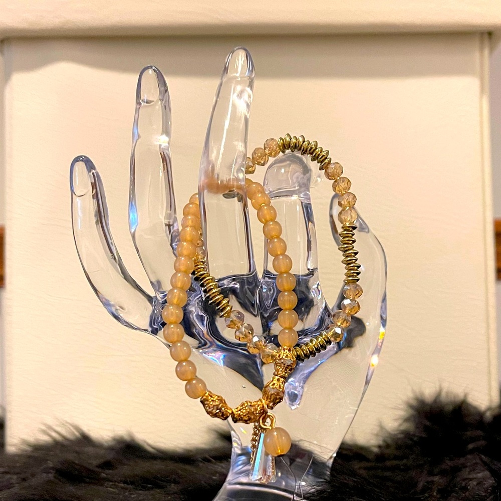 Gorgeous 2 Piece Crystal Decor Beaded Bracelet